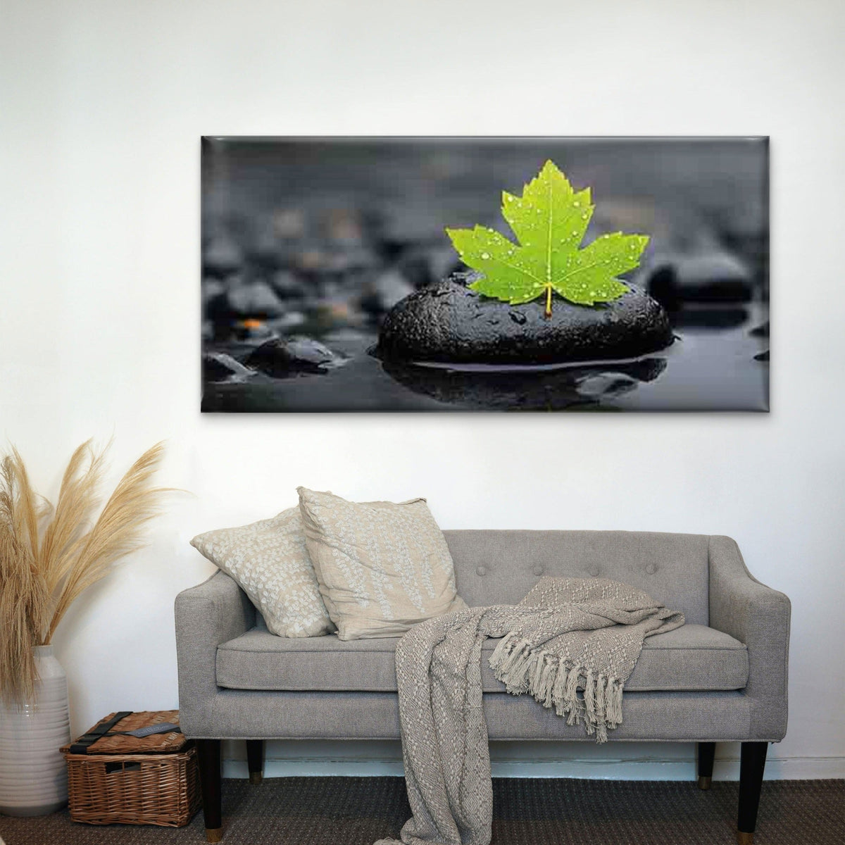 Fresh Green Leaf and Water Wall Art Canvas Office Home Room Framed 120x60cm