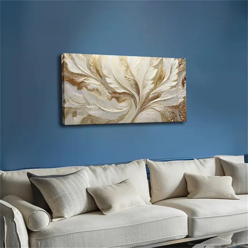 Modern Minimalist White Golden Wall Art Canvas Office Home Room Framed 120x60cm
