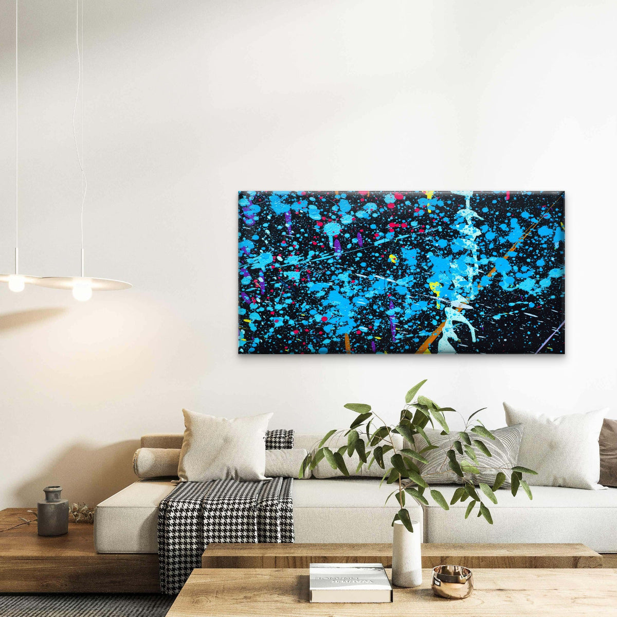 Blue Paint Splash Background Wall Art Canvas Office Home Room Framed 120x60cm