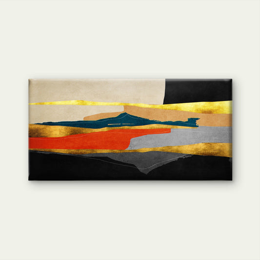 Abstract Gold Foil Navy Orange Wall Art Canvas Office Home Room Framed 80x45cm