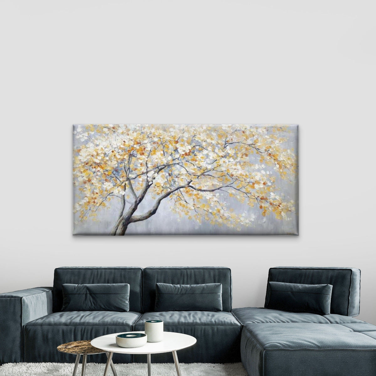 White Leaf Tree Painting Wall Art Canvas Office Home Room Framed 120x60cm