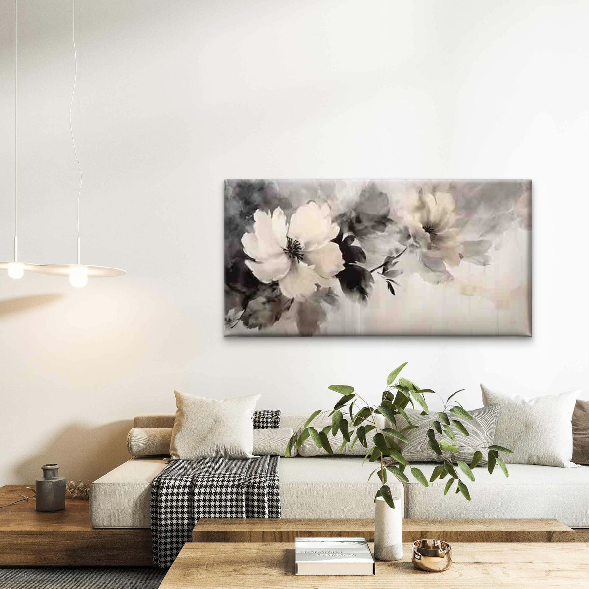 Abstract Watercolor Flowers Wall Art Canvas Office Home Room Framed 80x45cm