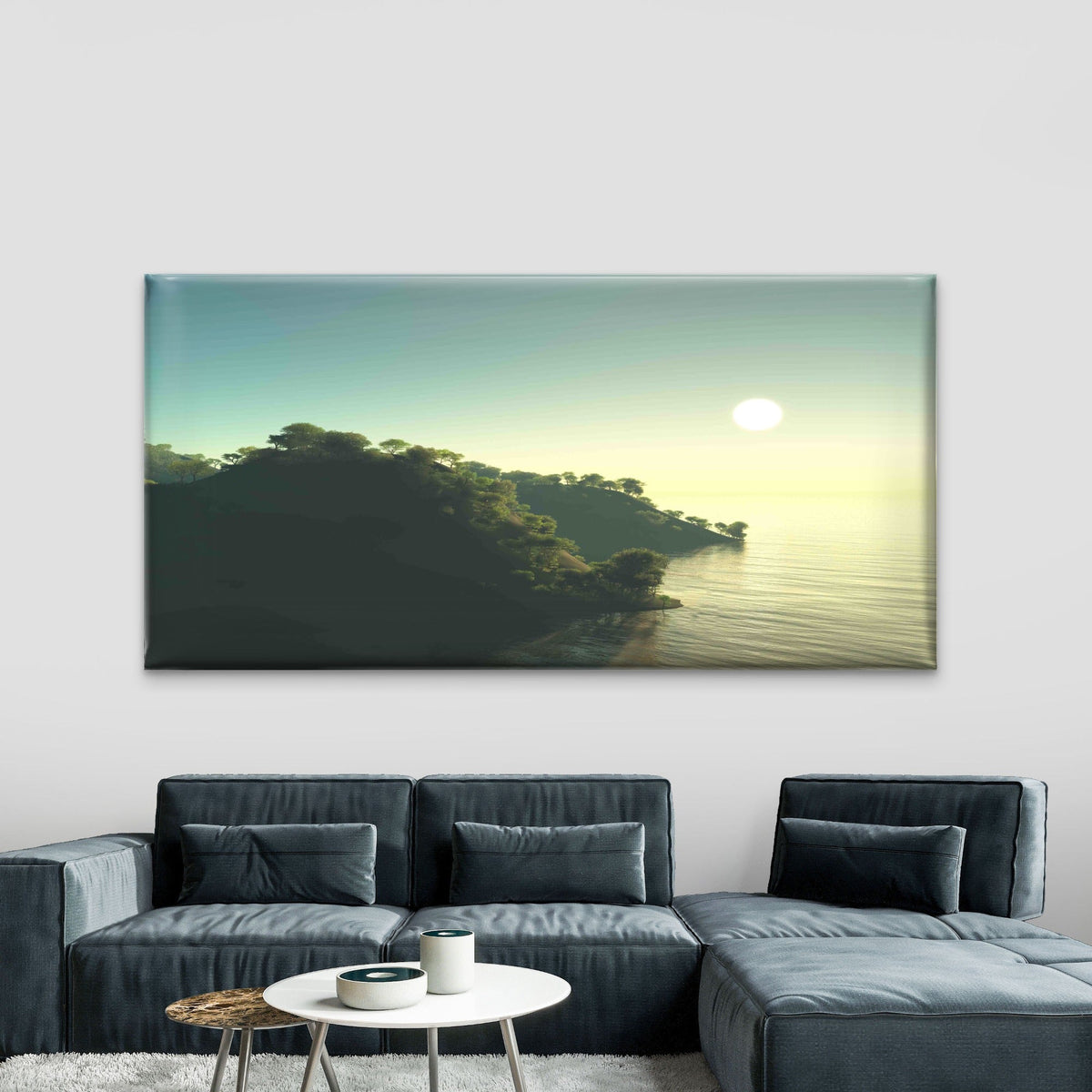 Tranquil Coastal Scene Wall Art Canvas Office Home Room Framed 120x60cm