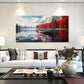Red Forest White Clouds Blue Sky River Wall Art canvas office home room framed 120x60cm
