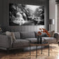 Black and White Serene Waterfall Nature Scene Wall Art canvas office home room framed 120x60cm