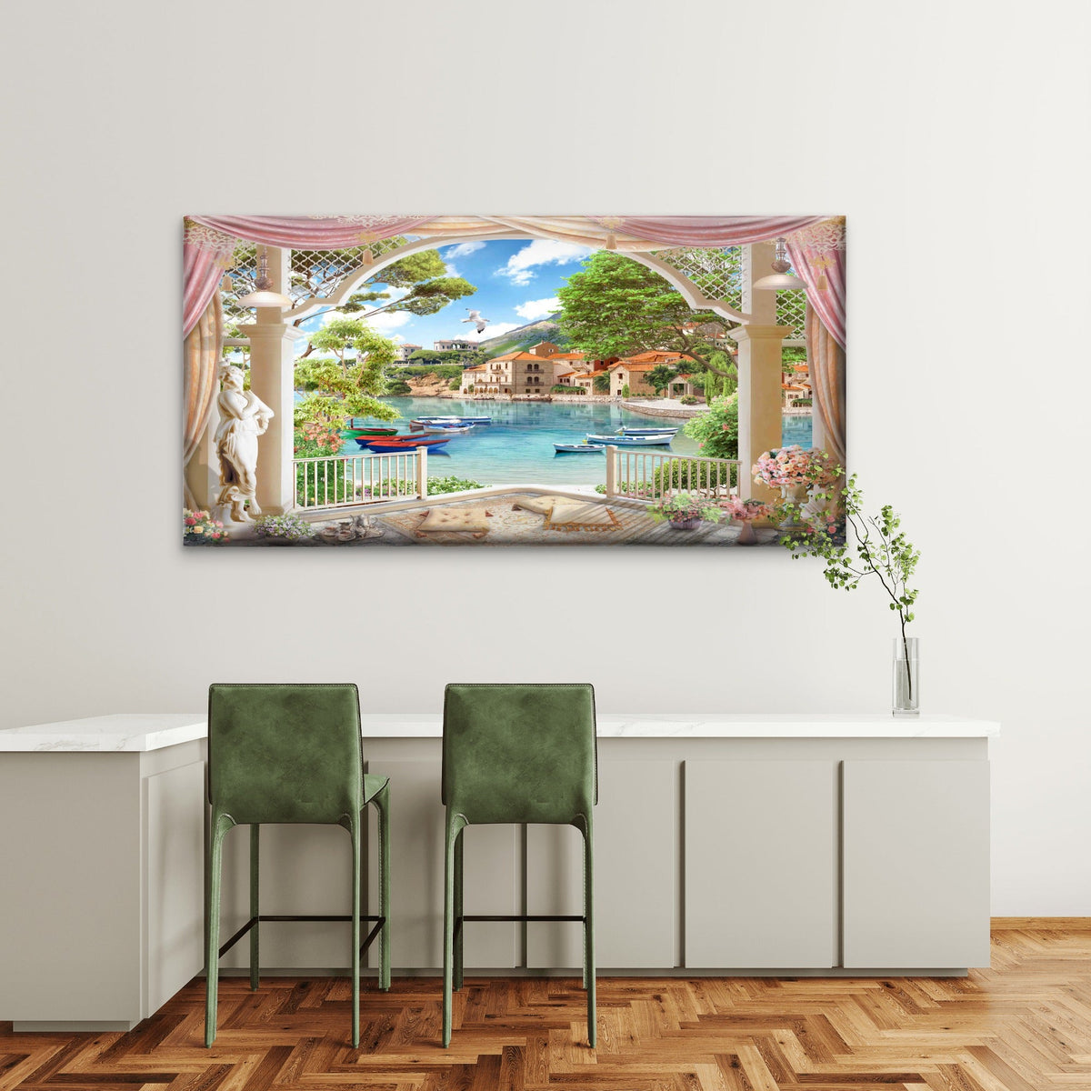Mediterranean Sea View Wall Art Canvas Office Home Room Framed 80x45cm