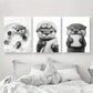 3pcs Adorable Otter Black & White Cartoon Classic Design Metal Print Ready to Hang Art