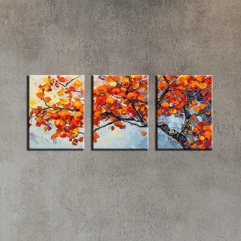 3pcs Watercolor Orange Tree of Life Painting Metal Print Ready to Hang Art