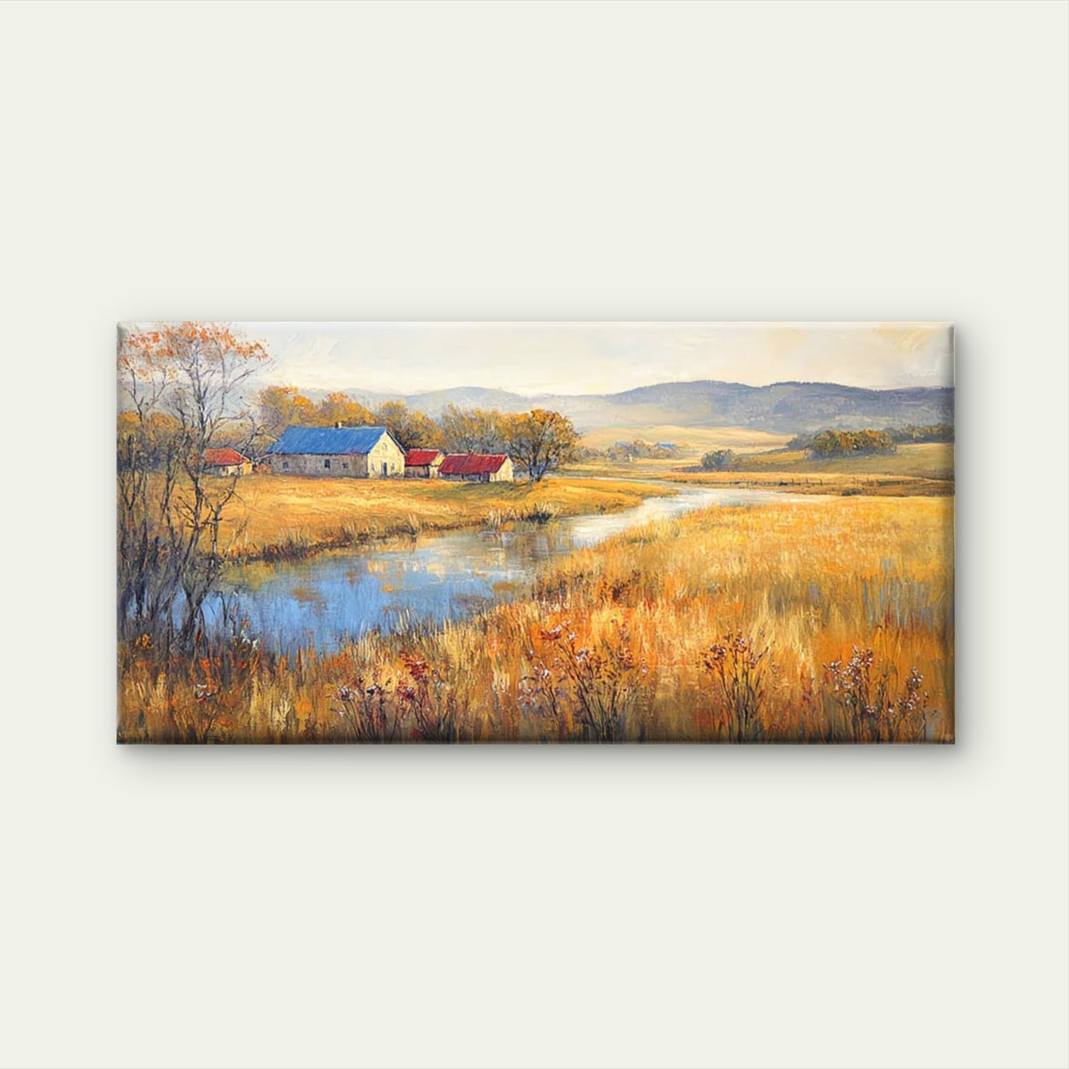 Golden Fields Near Farm Wall Art Canvas Office Home Room Framed 120x60cm