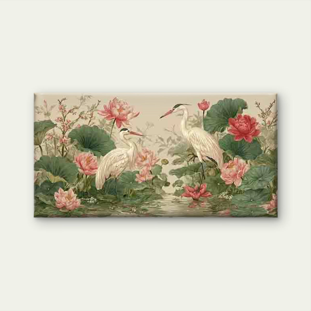 Two Herons Bird & for Lotus Wall Art Canvas Office Home Room Framed 120x60cm
