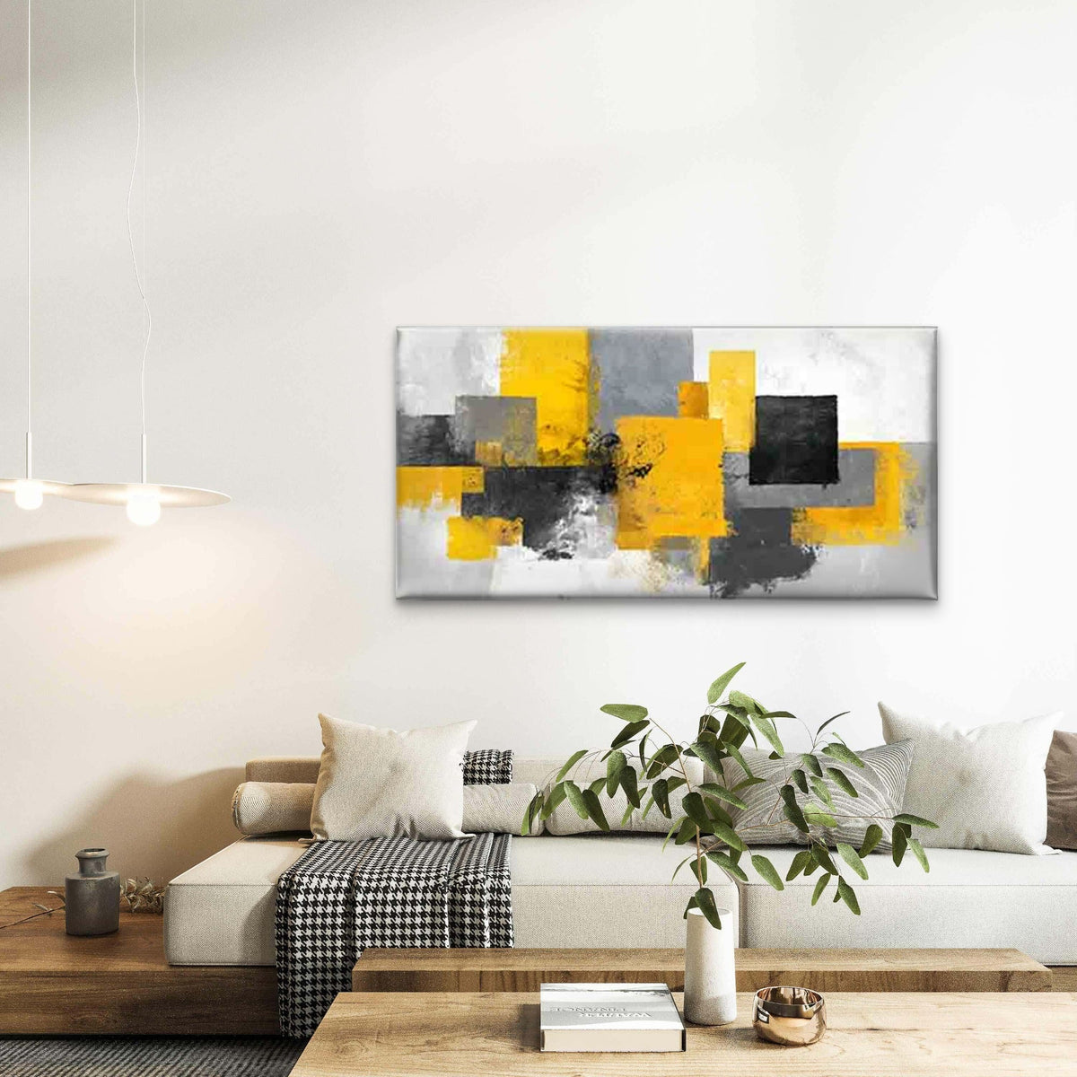 Urban Geometry Art in Yellow Wall Art Canvas Office Home Room Framed 80x45cm