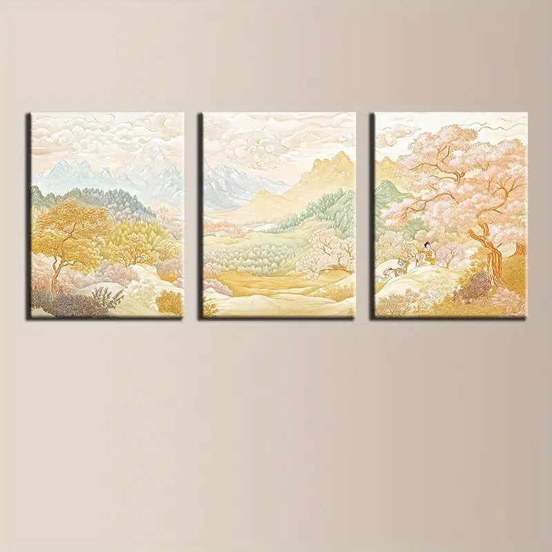 3pcs Watercolor Soft Scenery Elegant Painting Metal Print Ready to Hang Art
