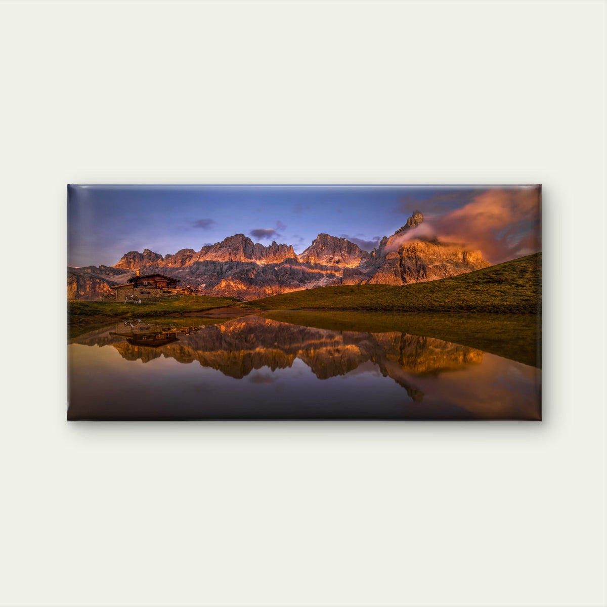 Dolomites Mountain Sunset Lake Wall Art Canvas Office Home Room Framed 120x60cm