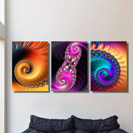 3pcs Modern Abstract Swirl Colorful Classic Design Metal Print Ready to Hang Art