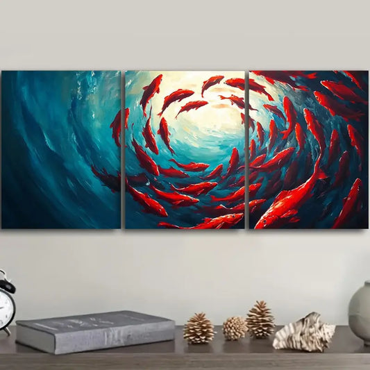 3pcs Red Fish Spiral Ocean Metal Print Ready to Hang Art