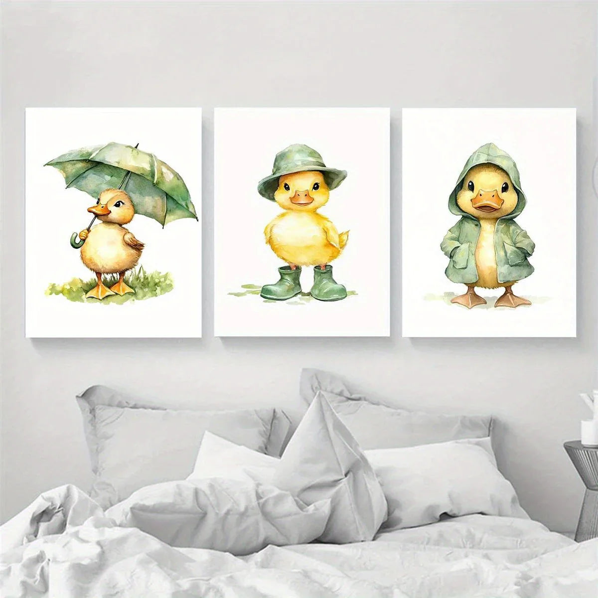 3pcs Adorable Duck Umbrella, Hat & Hoodie Classic Design Metal Print Ready to Hang Art
