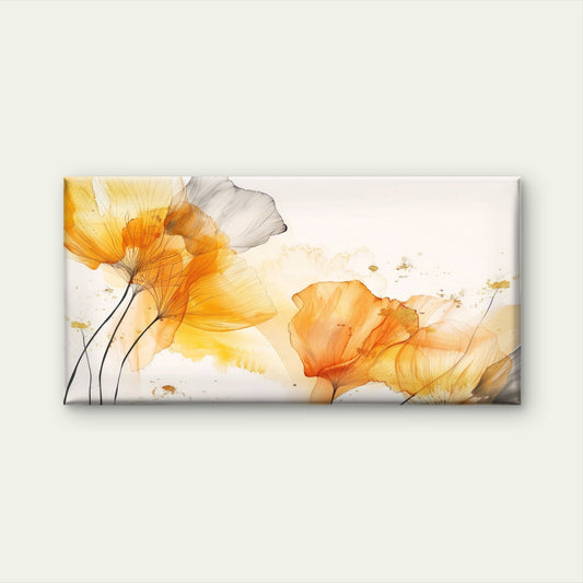 Abstract Yellow Orange Floral Wall Art Canvas Office Home Room Framed 80x45cm