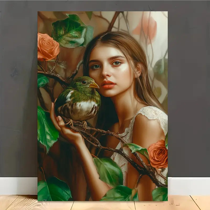 Bird With Girl Forest Canvas Wall Art Print 100% Australian Made 40x60cm Stretched Canvas Ready to Hang