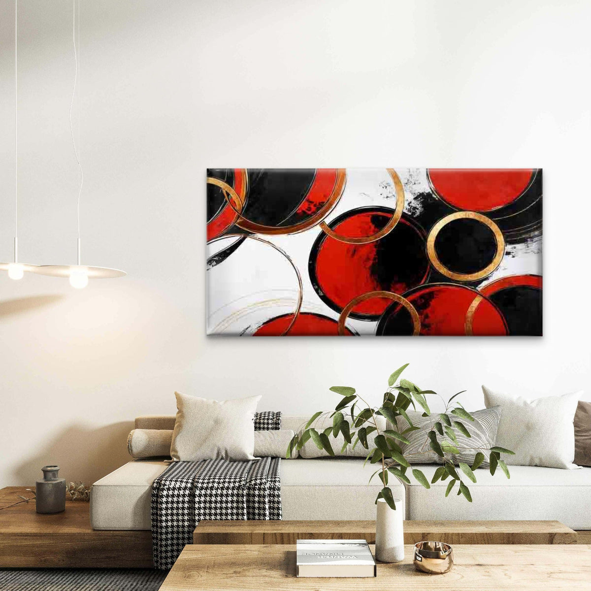 Abstract Red Black And Golden Wall Art Canvas Office Home Room Framed 120x60cm