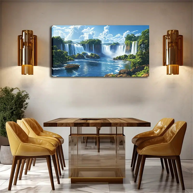 Spectacular Waterfall Group Wall Art Canvas Office Home Room Framed 120x60cm