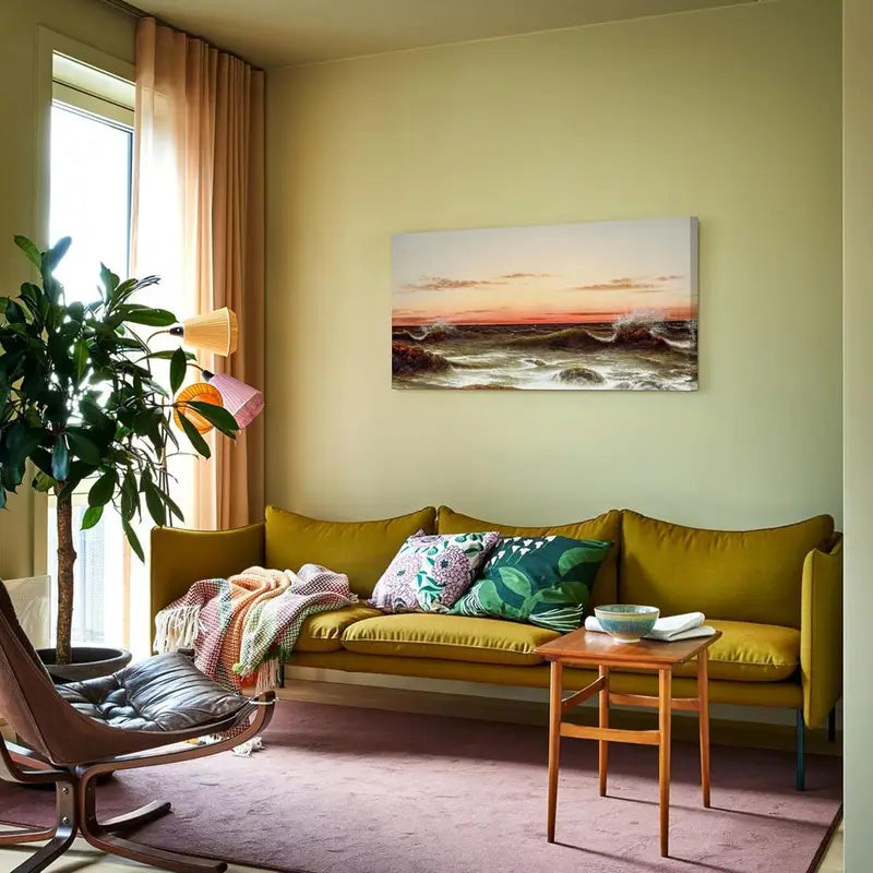 Ocean Scenery Vintage Seascape Coastal Wall Art canvas office home room framed 80x45cm