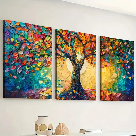3pcs Ready to Hanging, Art Style Modern Fashion Abstract Tree Scenery Colorful Wall Art Set Canvas Framed 40x60cm - High Quality Print 100% Australian Made Wall Canvas Ready to Hang