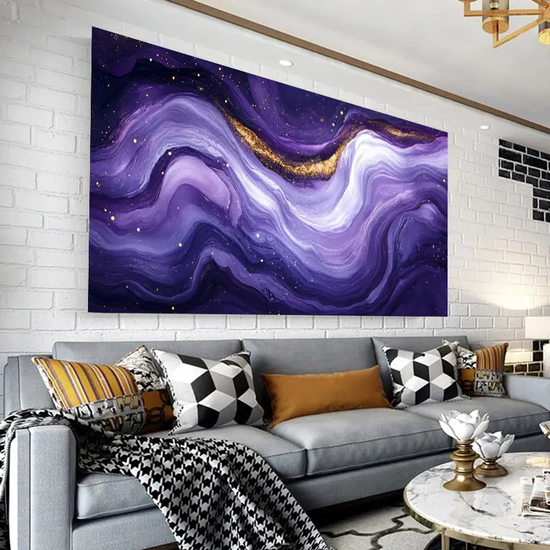 Vibrant Purple & Golden Abstract Wall Art wall canvas office home room framed 120x60cm