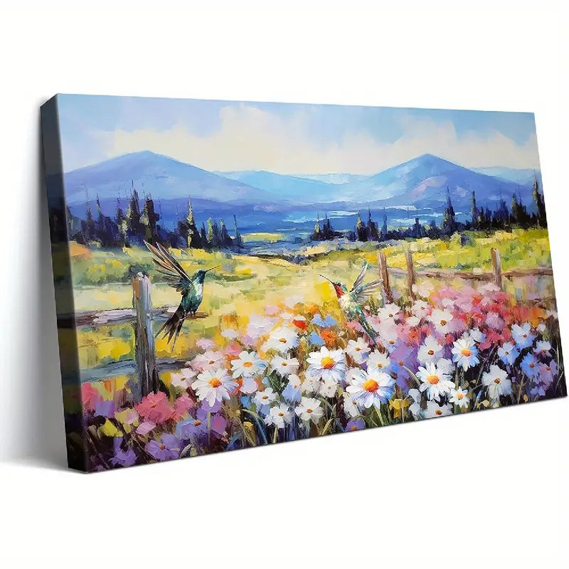 Flower Colorful Mountain Wildflowers Wall Art canvas office home room framed 120x60cm