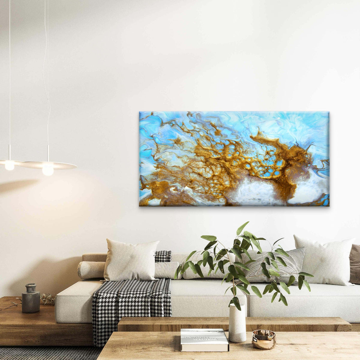 Golden Dark Blue Marble Wall Art Canvas Office Home Room Framed 120x60cm