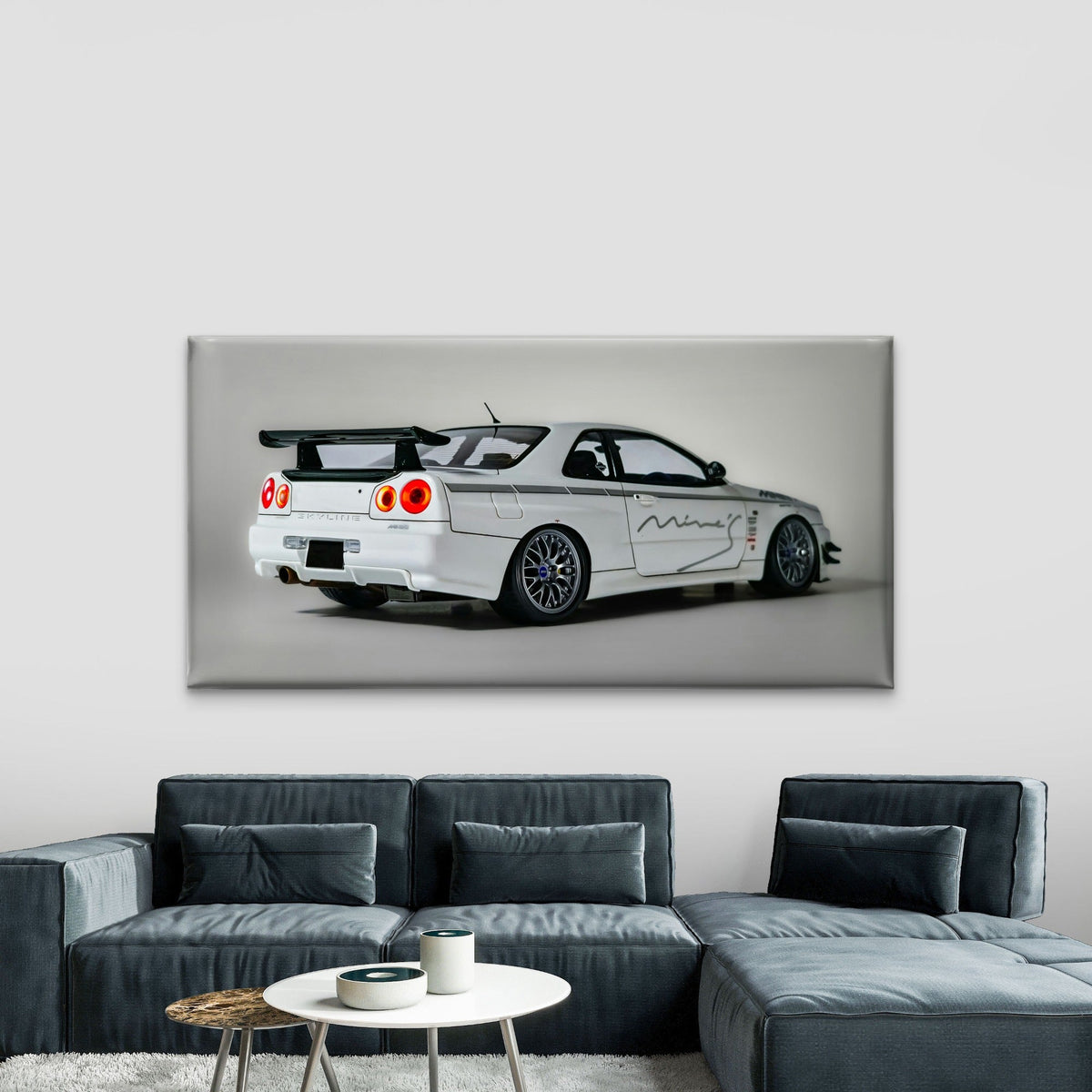 White Nissan Skyline GT-R Model Wall Art Canvas Office Home Room Framed 80x45cm