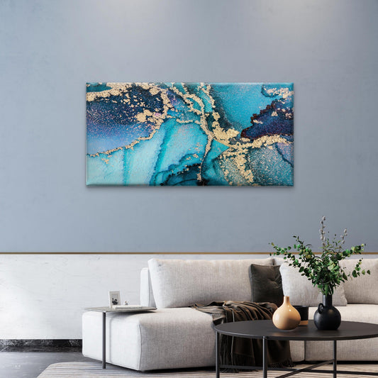 Marble Ink Gold Abstract Wall Art Canvas Office Home Room Framed 80x45cm