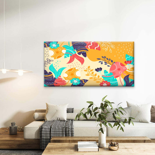 Boho Botanical Yellow Abstract Wall Art Canvas Office Home Room Framed 80x45cm
