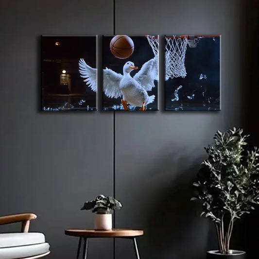 3pcs Whimsical Ducks Playing Basketball Metal Print Ready to Hang Art