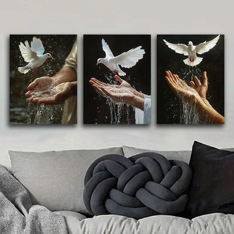3pcs Peace Dove on Hand Design Metal Print Ready to Hang Art