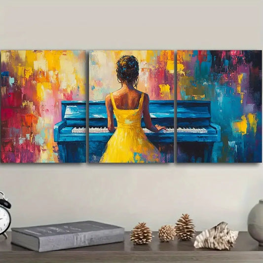 3pcs Piano Player Girl Metal Print Ready to Hang Art