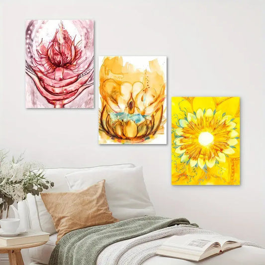 3pcs Pink, orange and yellow floral, Creative Design Metal Print Ready to Hang Art