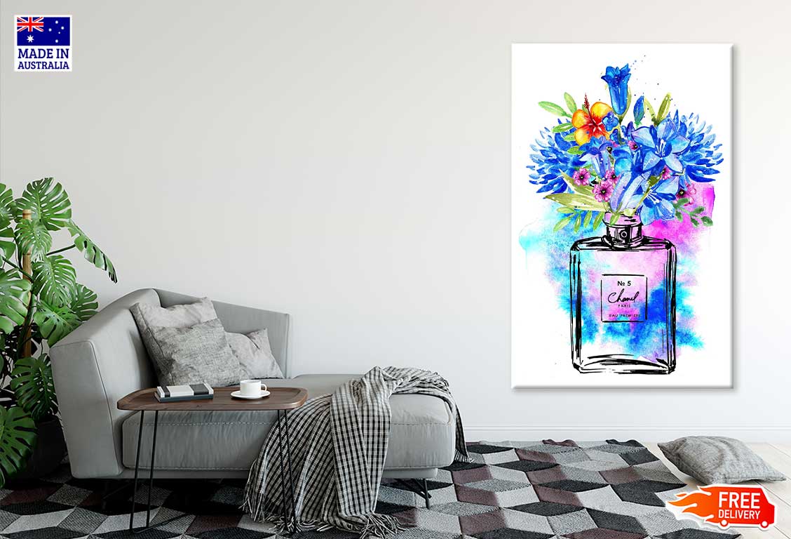 Multicolor Flowers Perfume Bottle Fashion Print 100% Australian Made Stretched Canvas Ready to Hang - FS - 140