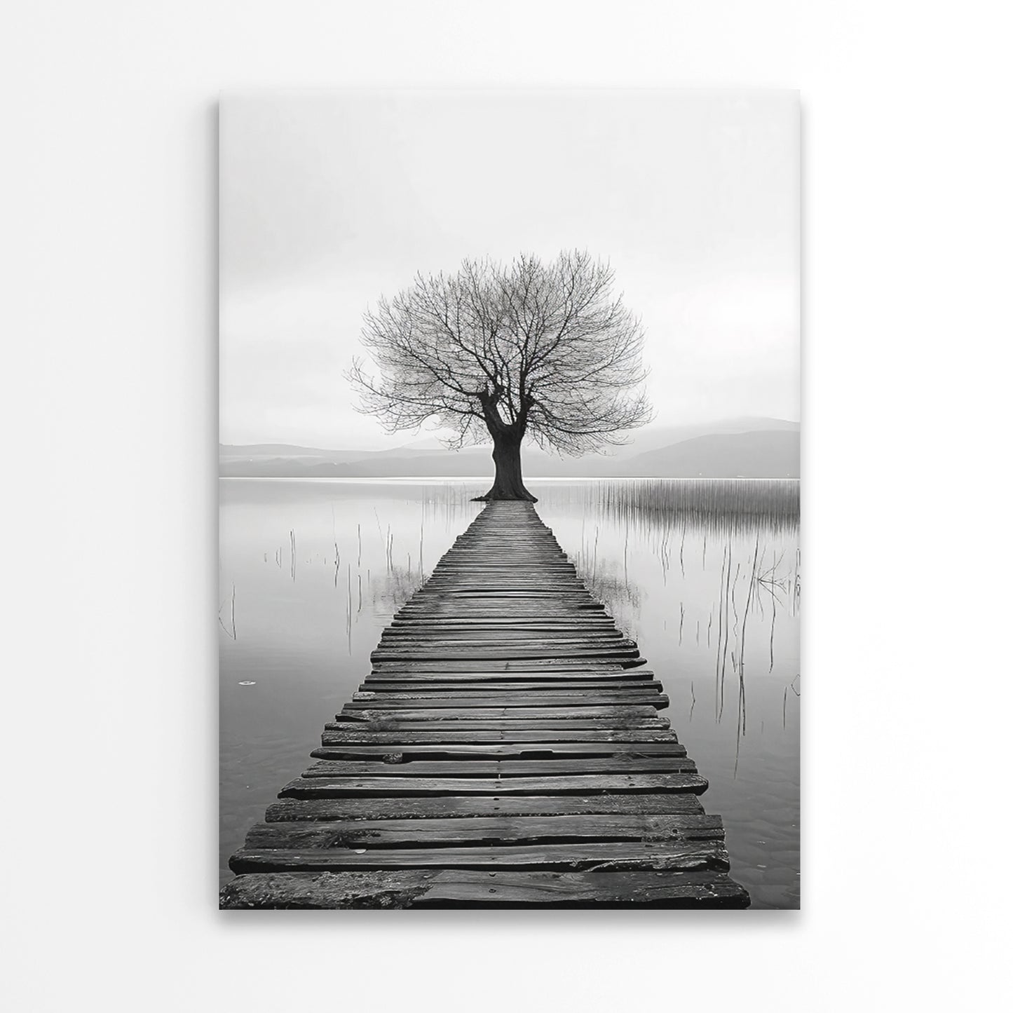 Tree Is Standing on a Pier in The Lake Print 100% Australian Made 40x60cm Stretched Canvas Ready to Hang