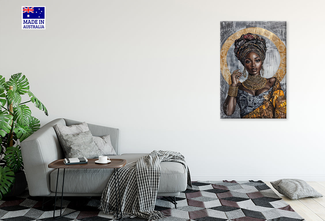 Beauty Of African Lady with Gold Rings Print 100% Australian Made 40x60cm Stretched Canvas Ready to Hang