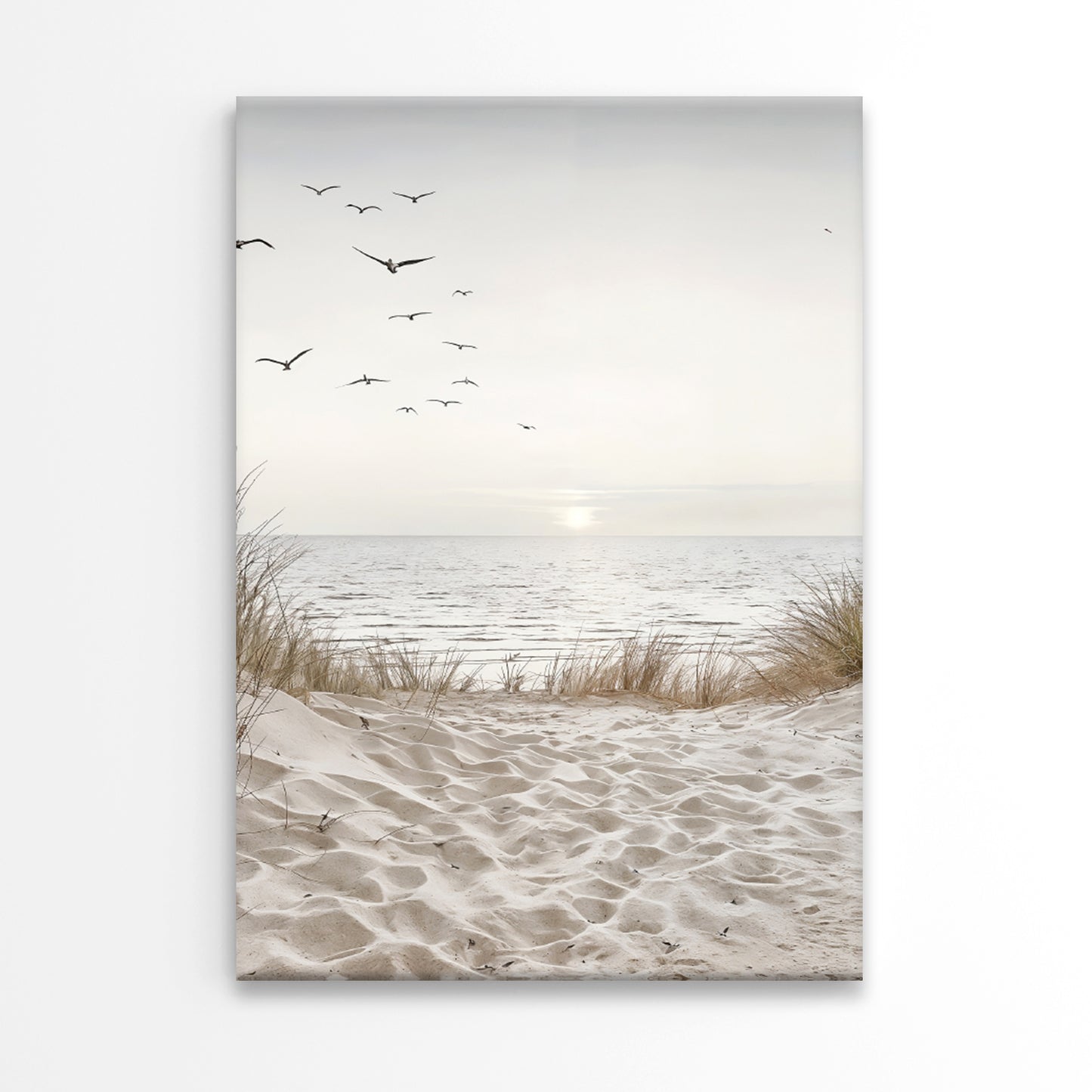 Calm Sunset Beach with Bunch of Bird Print 100% Australian Made 40x60cm Stretched Canvas Ready to Hang