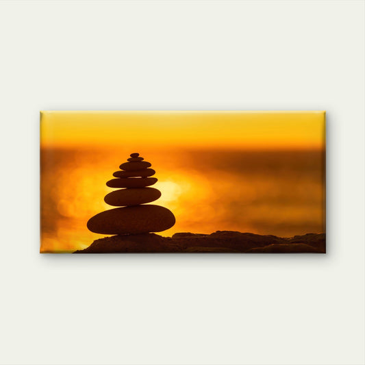Pebble Pyramid Silhouette Beach Abstract Warm Sunset Wall Art Canvas Office Home Room Framed 80x45cm