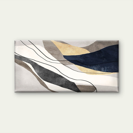Navy Gold Abstract Flow Shape Wall Art Canvas Office Home Room Framed 80x45cm