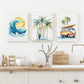 3pcs Beach Ocean & Surfboard Watercolor Metal Print Ready to Hang Art