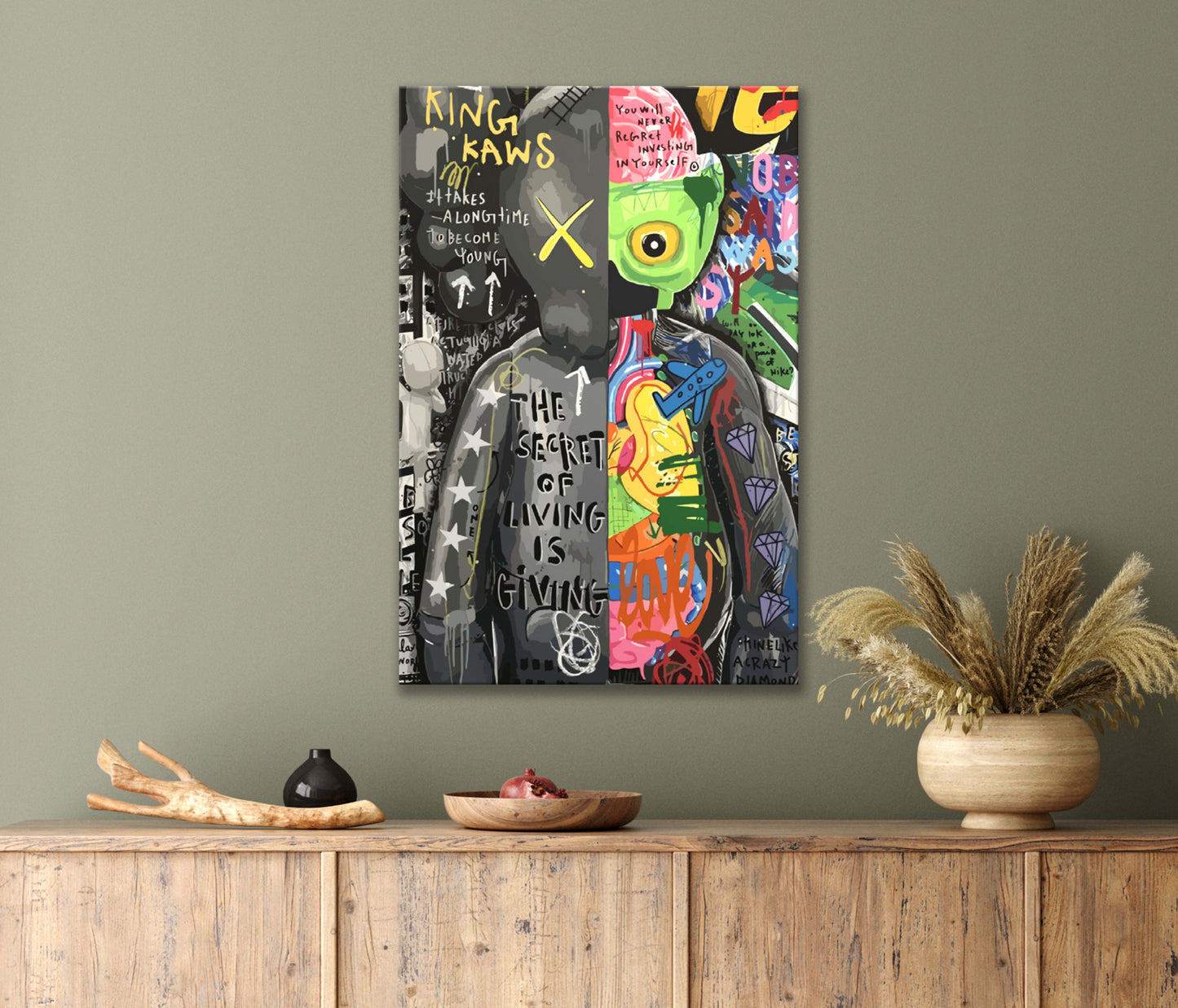 The Secret of Living Is Giving Mystery Graffiti Painting Print 100% Australian Made 40x60cm Stretched Canvas Ready to Hang