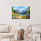 Vibrant Flowers Path with Mountain Lake Print 100% Australian Made 60x40cm Stretched Canvas Ready to Hang