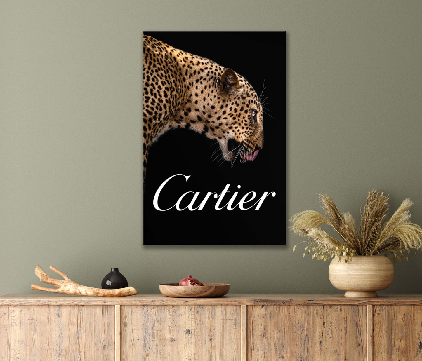 Leopard By A Black Background Print 100% Australian Made 40x60cm Stretched Canvas Ready to Hang