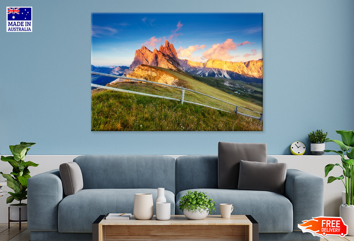 Grass Hill Mountains Scenery Print 100% Australian Made Stretched Canvas Ready to Hang - NT-109