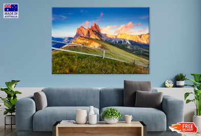 Grass Hill Mountains Scenery Print 100% Australian Made Stretched Canvas Ready to Hang - NT-109