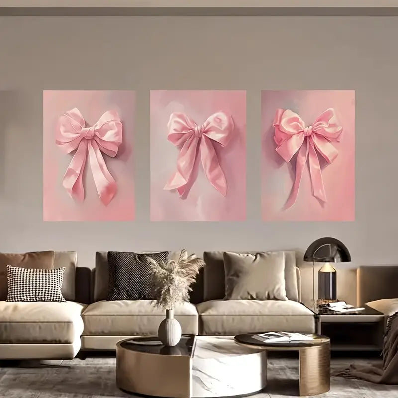 3pcs Pink Bow Designs Elegant Romantic Metal Print Ready to Hang Art