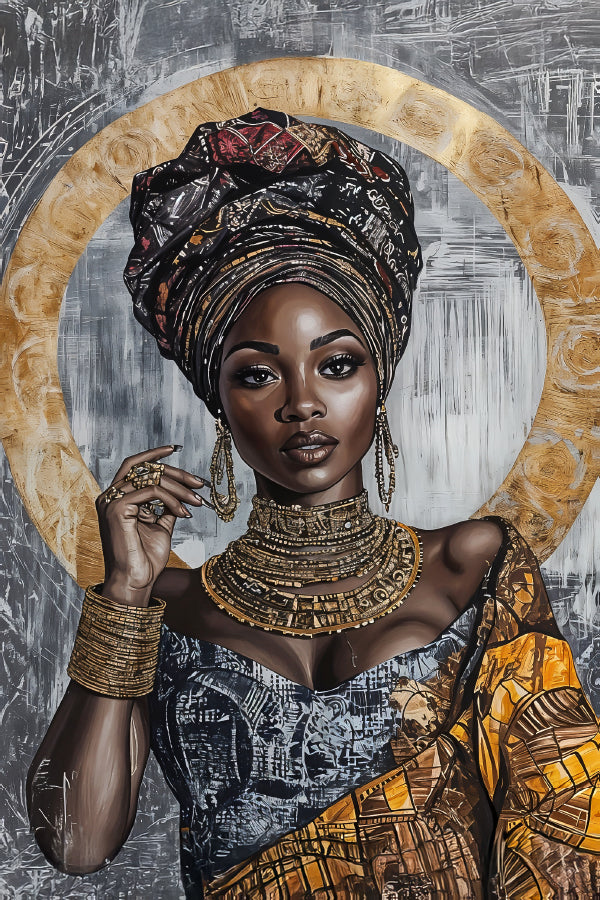 Beauty Of African Lady with Gold Rings Print 100% Australian Made 40x60cm Stretched Canvas Ready to Hang